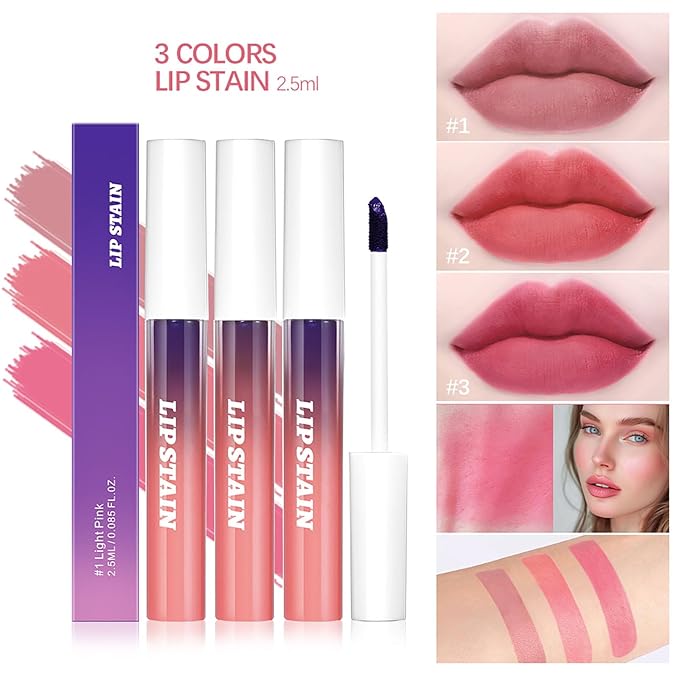 Peel Off Lip Liner Stain Set - 3 Colors Long-Lasting Peel Off Matte Lip Gloss,Matte Liquid Lipstick Nude Lip Gloss Waterproof Lip Stain Non-stick Cup Peel Off Lipstick Lip Makeup for Women