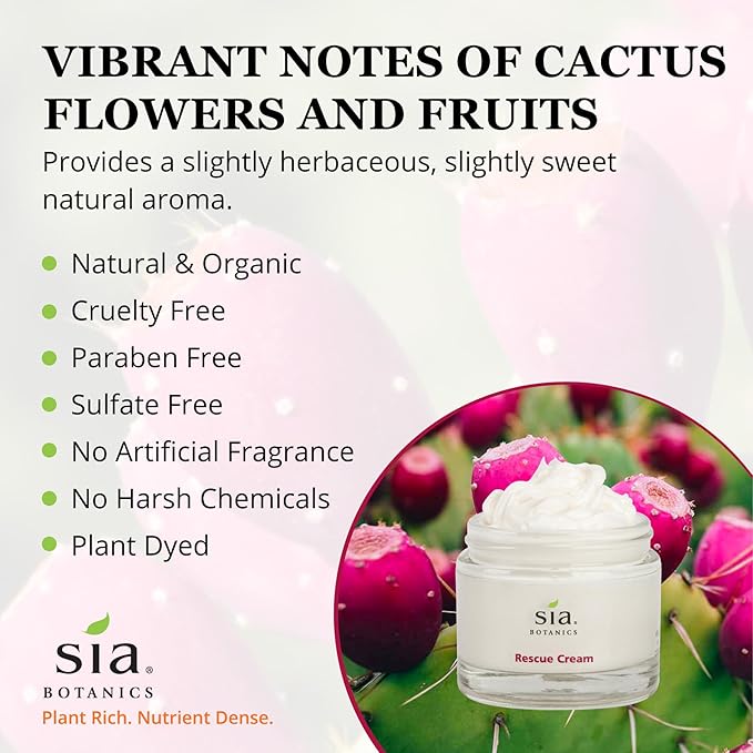 Rescue Face Cream (65g/2.3oz Glass Jar) | Facial Moisturizer w/Prickly Pear Cactus, Aloe Vera, Green Tea Extract | Natural, Clean, Botanical Skincare for Women