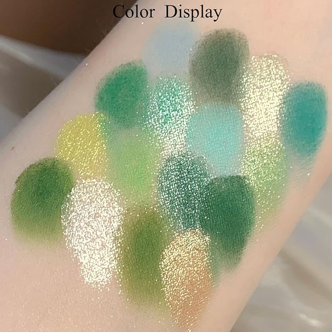 St Patricks Day16 Colors Green Glitter Matte Eyeshadow Makeup Palette,Forest Green Yellow Colorful Eye Shadow Plattet Highly Pigmented Dark Green Eyeshadow for Cosplay Halloween SFX