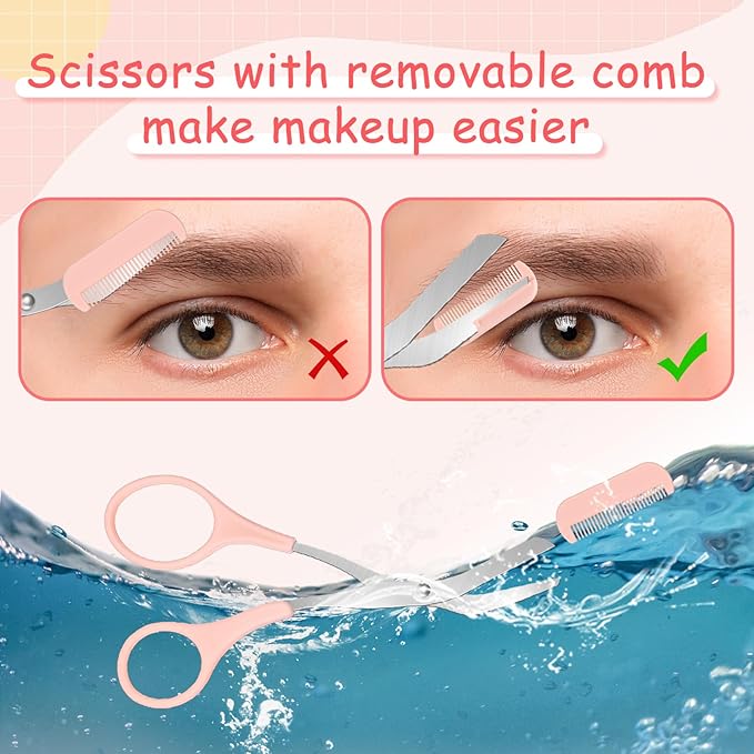 3 PCS Eyebrow Scissors with Comb for Women, Eyebrow Trimmer Scissors Stainless Steel Curved Eyebrow Razor Non Slip Finger Grips Face Hair Removal Tool Beauty Accessories for Men and Women