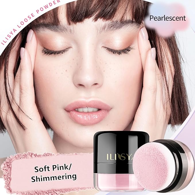 Setting Powder Lightweight Loose Powder Finishing Powder Long-Lasting (Soft Pink/Shimmering) 0.28 Oz