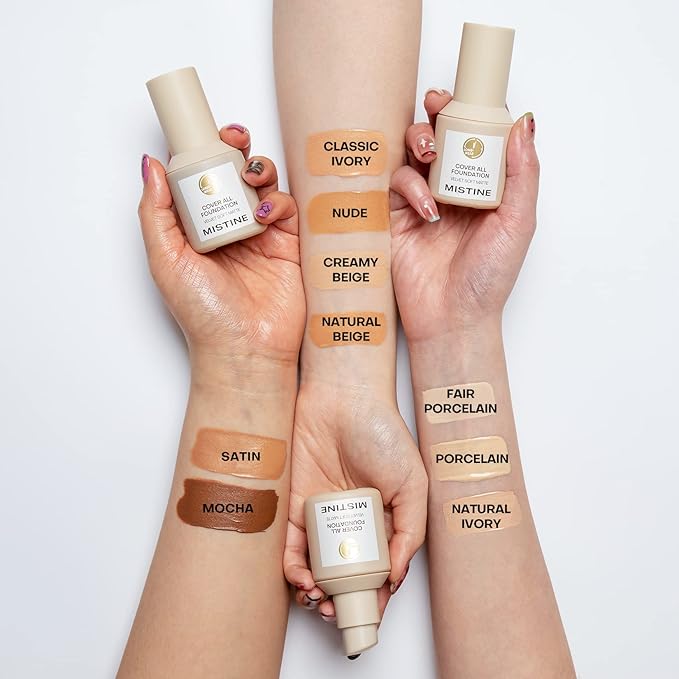 MISTINE Full Coverage Foundation Makeup for Oily Skin,24 Hour Oil Control Liquid Foundation,Skin-Caring,Moisturizing Formula,Cream Foundation,Matte Finish,Mocha,1 Fl Oz