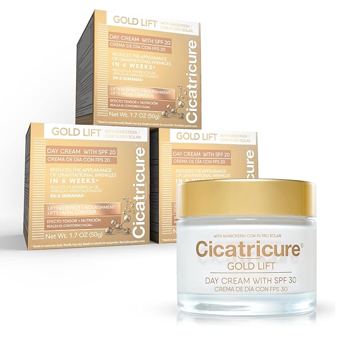 Cicatricure Gold Lift Day Cream, Anti Aging Face Moisturizer with SPF 30, Hydrating Skin Care with Gold, Calcium & Silicon to Lift and Tighten Face Contour 1.7 Ounce (Pack of 3)