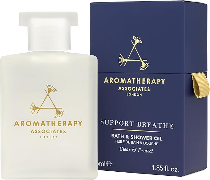 Aromatherapy Associates Support Breathe Bath and Shower Oil, Natural Body Oil to Clear Mind, Body and Spirit, Hydrating Body Oil Made with 3 Essential Oils (1.86 oz)