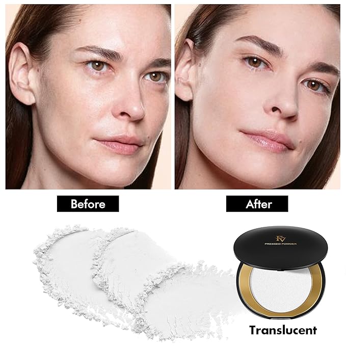 FV Talc-Free Medium Coverage Pressed Powder, Long-Lasting, Oil Control Matte Finish, Translucent Foundation Powder for Light, Medium & Tan Skin Tones, 0.28 Oz, Translucent