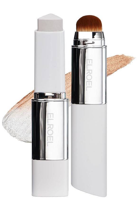 Blanc Cover Cream Stick V White - Korean Color-Changing Foundation Stick with Volufiline - Medium to Full Coverage Dewy Finish Base Makeup - Dual-Ended with Detachable Brush (203 Medium)