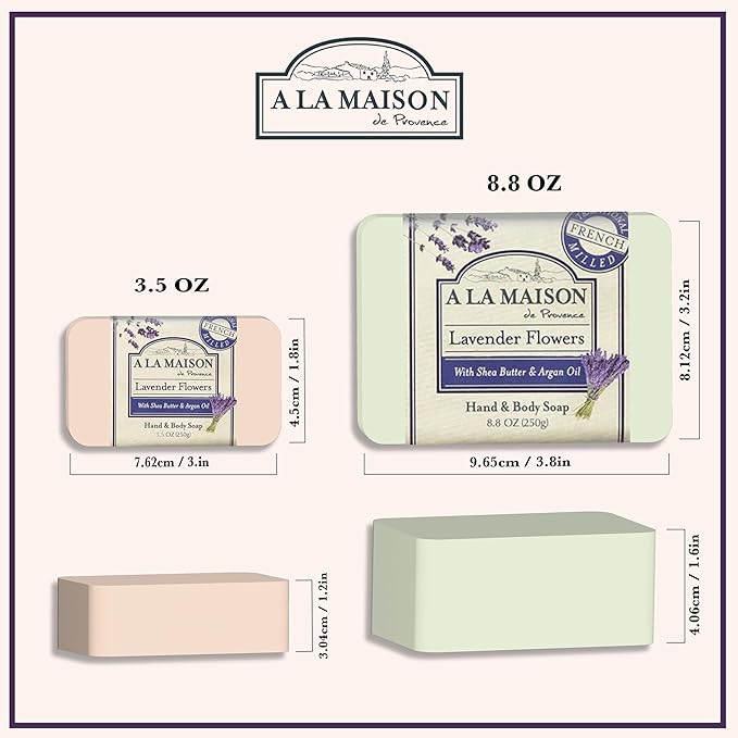 A LA MAISON Rose Lilac Bar Soap - Triple French Milled Natural Moisturizing Hand Soap Bar (1 Bar of Soap, 8.8 oz)