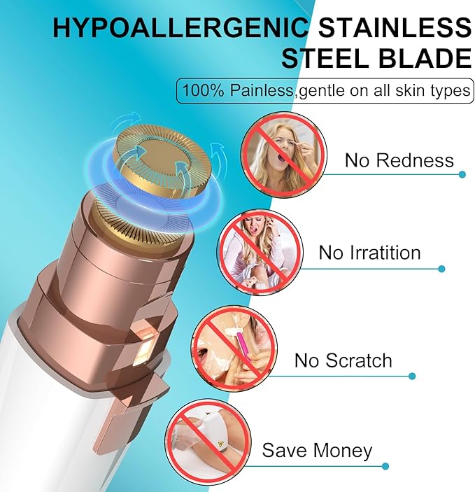 Eyebrow Trimmer, Facial Hair Removal for Women, 2 in 1 Rechargeable Eyebrow Razor & Painless Hair Remover Kit, Hair Removal Device for Eyebrows, Peach Fuzz, Lips, Arms, Legs with Light (Rose Gold）