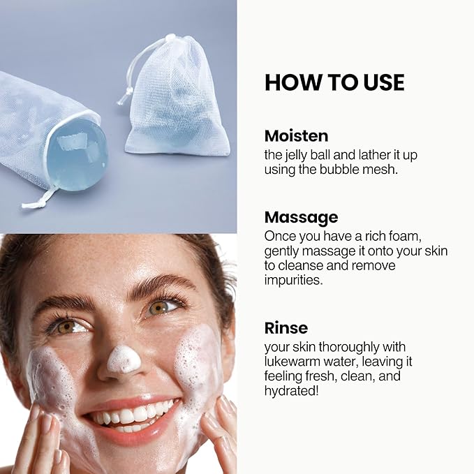 Be Bare Jelly Ball Cleanser, Daily Face Wash Korean Skin Care Cleanser Ball for Dry Skin with Allantoin for Protection, AHA &BHA for Exfoliation and Hydration- Peachy Pink (1.41oz)