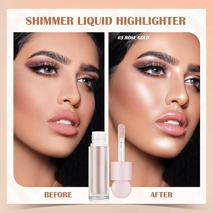 Liquid Highlighter Natural Glow For Face & Body, Waterproof Moisturizing Light Liquid Luminizer For Long Lasting Shimmer, Contour Highlighter Stick Easy to Apply with Cushion Applicator