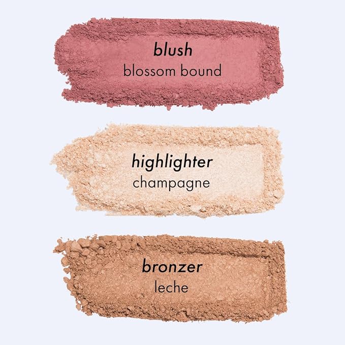 Subtl Beauty 3-in-1 travel makeup kit by subtl staks | powder blush, bronzer, and highlighter | includes mirror lid and mini brush | for fair-light skin tones