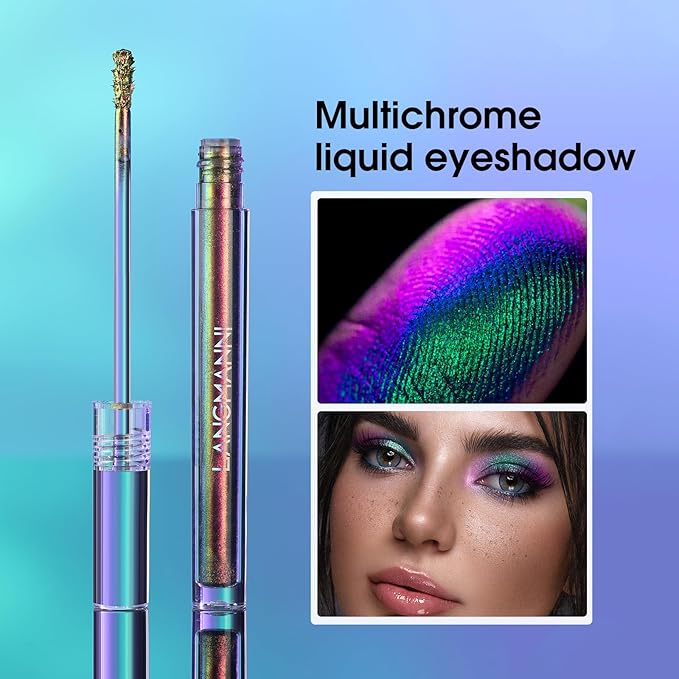 Jolilab Metallic Liquid Chameleon Eyeshadow, Multi-Dimensional Eye Looks, Long-lasting Holographic Glitter Multichrome Eyeshadows Makeup (#Peacock+#GX002)