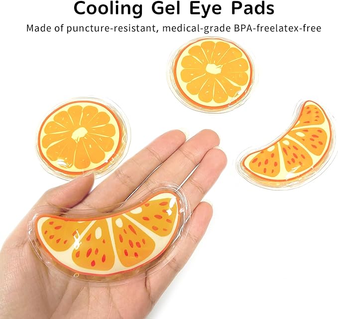 Gel Ice Pack Reusable Cooling Eye Pads and Under Patches,Eye Hot Cold Treatment for Redness,Pain Relief Relax (Oranges)