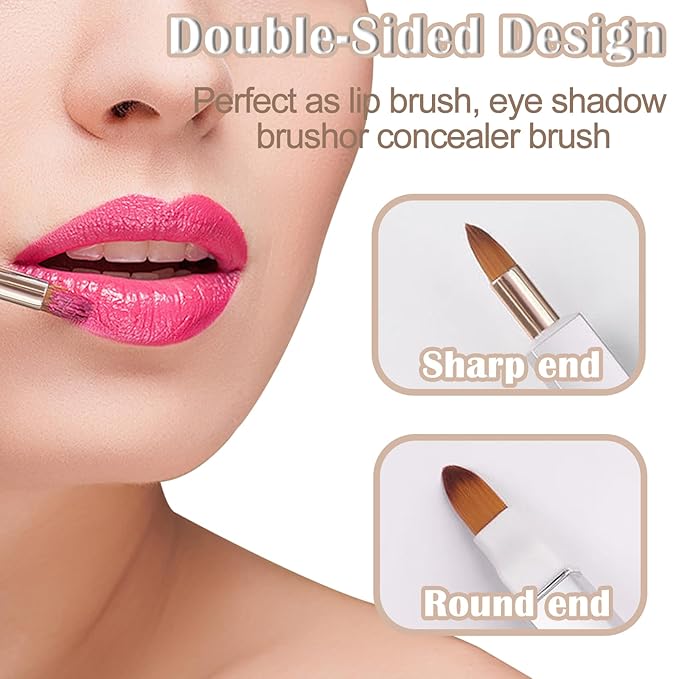 3 Pack Lip Brush for Lipstick Makeup Brushes Double-Ended Retractable Lip Brush with Cap Dustproof for Lipstick Gloss Creams Portable with Cap(Black + Gold + Silver)
