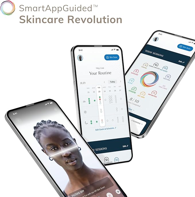 GESKE SmartAppGuided Sonic Facial Brush 5 in 1 | Vibrating Electric Cleansing Brush | Soft Silicone | Professional Cleanser | Skin Exfoliator | Face Massager