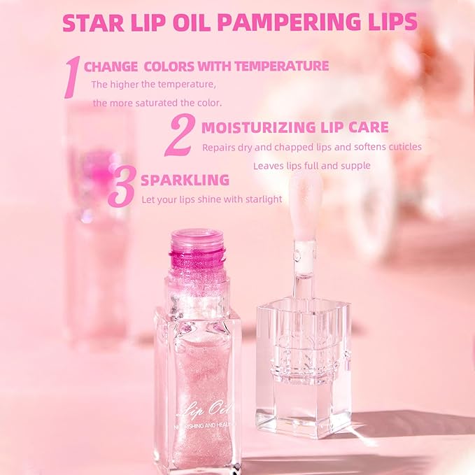 3 Colors Magic Color Changing Lip Oil V2, Boss Up Color Changing Lip Oil, Big Brush Head Hydrating Plumping Lip Oil Tinted, Long Lasting Nourishing Non-sticky Lip Glow Oil for Lip Care