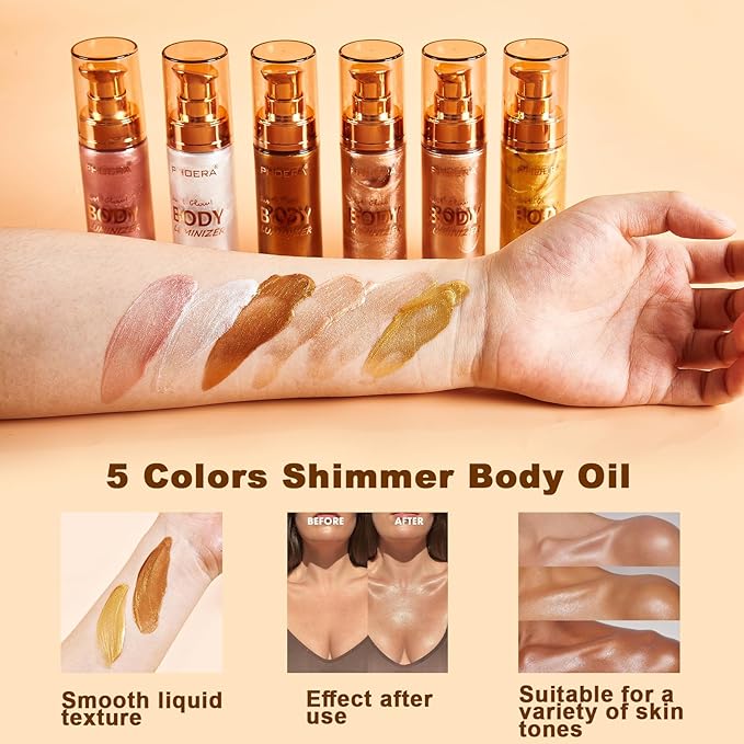 PHOERA Body Luminizer Highlighter, Waterproof Moisturizing and Glow For Face & Body, Face Body Glow Illuminator (102 Metallic Gold)
