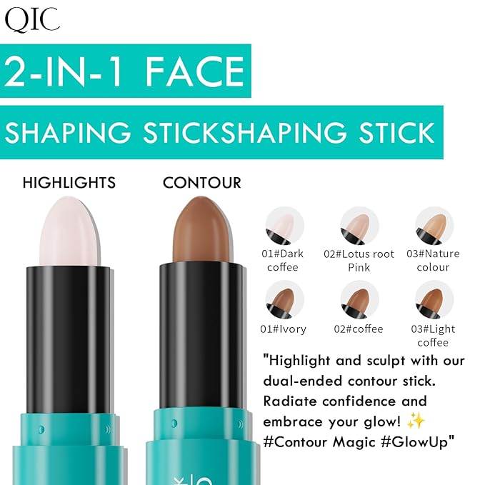 2-in-1 Contour & Highlighter Stick - Dual-Ended, Waterproof, Long-Lasting, for All Skin Tones (03# Nature colour + Light coffee)