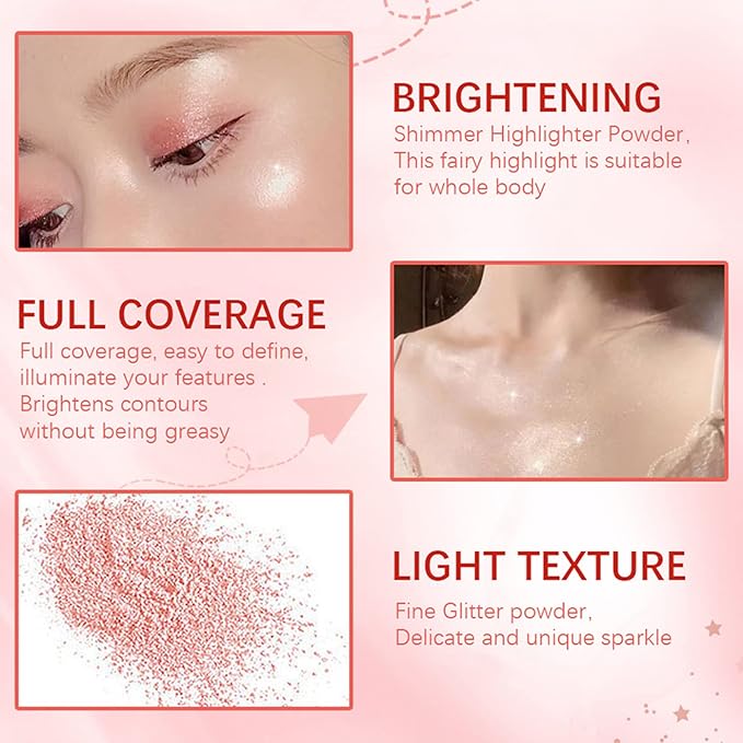 Polvo De Hadas Highlighter Powder Stick Body Shimmer Glitter Makeup, High Gloss Sparkle Highlight Powder for Face Eyes Lips Hair Body Cosmetic Tiktok Makeup - White Moonbeam