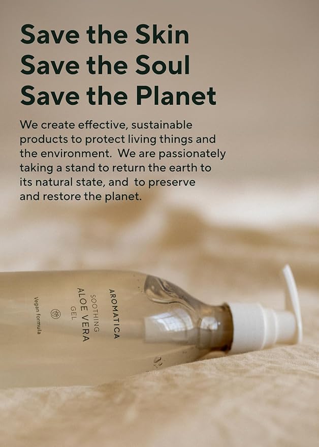 AROMATICA Organic Aloe Vera Gel 10.14oz/300ml, After Sun Care And Sunburn Relief with Pure Aloe Vera Gel Face&Hair, Sun Burn Moisturizer EWG Verified