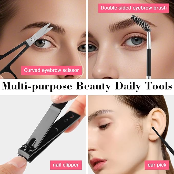 Tweezers Set, Hyxhappy 9 pcs Professional Stainless Steel Tweezer Kit for Women Facial Hair, Precision Plucke Tweezers with Luxurious Travel Case for Ingrown Hair Removal