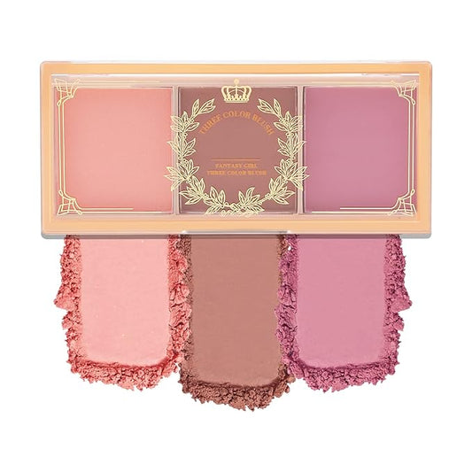 Boobeen 3 Color Blush Palette, Matte Pink Blusher, Smooth