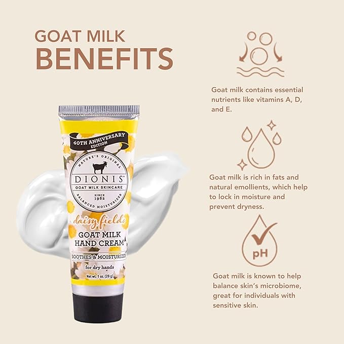 Dionis - Goat Milk Skincare Scented Hand Cream (1 oz) Set of 6, Moisturizing Lotion for Dry Skin, Good for Sensitive Skin, Cruelty-free and Paraben-free (Daisy Fields)