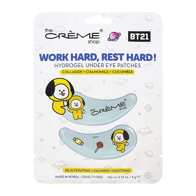 The Crème Shop BT21 “Work Hard, Rest Hard!” CHIMMY Hydrogel Under Eye Patches | Rejuvenating, Calming, & Soothing (3 Pack)