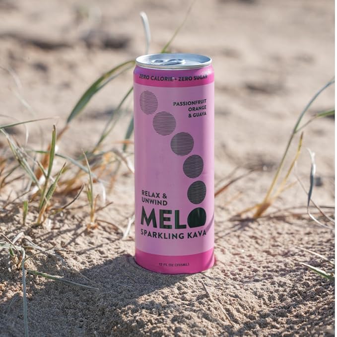 Melo Sparkling Kava Drink, Passionfruit, Orange & Guava, Sugar Free Non Alcoholic Drinks with Zero Calories, Gluten Free, Vegan, 100% Natural Mocktail with 750mg Kava Root per Drink, 12 Pack, 12 oz Cans
