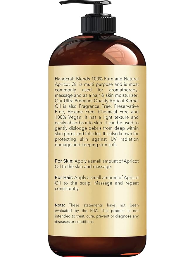 Handcraft Blends Apricot Kernel Oil - Cold-Pressed 16 Fl Oz - 100% Pure and Natural - Premium Grade Carrier for Skin and Hair - Hair and Body - Massage - Hexane-Free