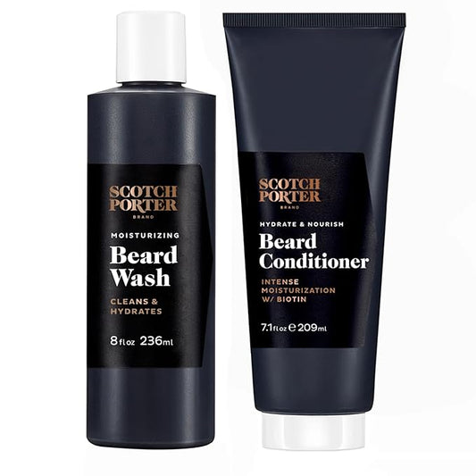 Scotch Porter Beard Wash & Conditioner Bundle – Cleanse, Moisturize, Hydrate & Soften Coarse, Dry Facial Hair while Encouraging Growth for a Fuller, Healthier-Looking Beard