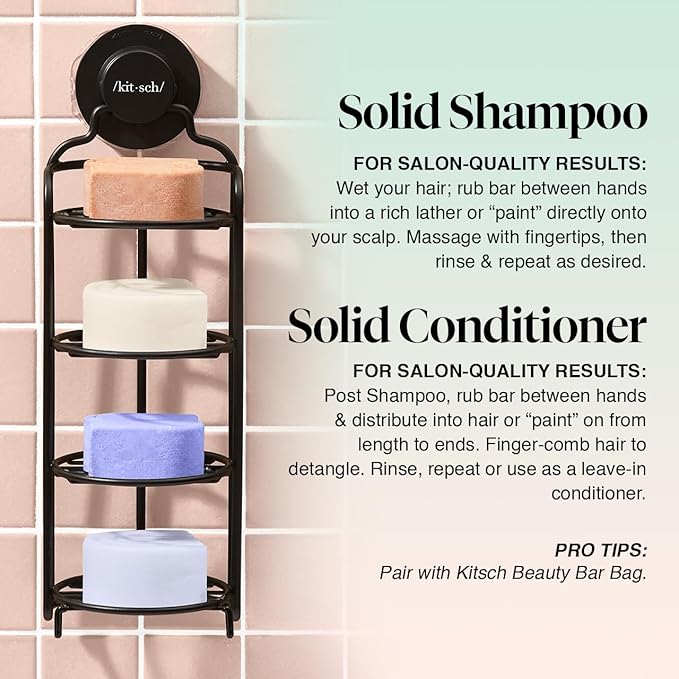 Kitsch Shampoo and Conditioner Set - 4pc Sampler Bars with Rice Water Shampoo and Conditioner, Castor Oil Shampoo & Coconut Oil Conditioner - Bottle-Free Beauty for Hair Growth, Repair & Moisture