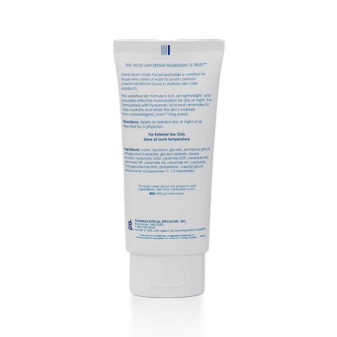 Vanicream Daily Facial Moisturizer With Ceramides and Hyaluronic Acid - Formulated Without Common Irritants for Those with Sensitive Skin, 3 fl oz (Pack of 1)