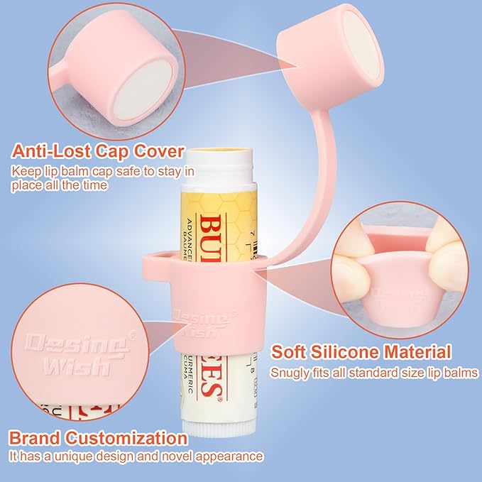 Desing Wish Silicone Lip Balm Holder with Silicone Zipper Pouch, Portable Lip Balm Keychain Sleeve - Silicone Storage Bag for Lip Balms/Small Cosmetics/Earphones/Keys - Pink