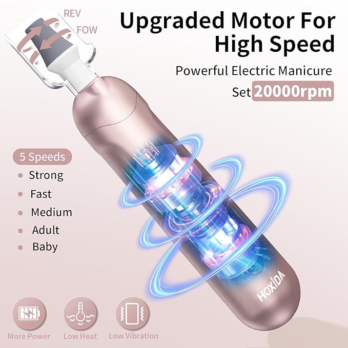 Cordless Electric Nail File Set, Rechargeable Pedicure Tools for feet, Professional Manicure Pedicure Kit 5 Speeds Hand Foot Care Nail Drill for Thick Nail Toenail Cuticle Women Men Pets
