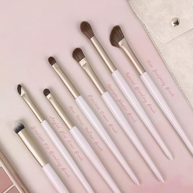 Eyeshadow Makeup Brushes Set with Case 7 PCS Soft Synthetic Hairs Eye Makeup Brushes for Blending Eyebrow Eyeliner Eyeshadow （White）
