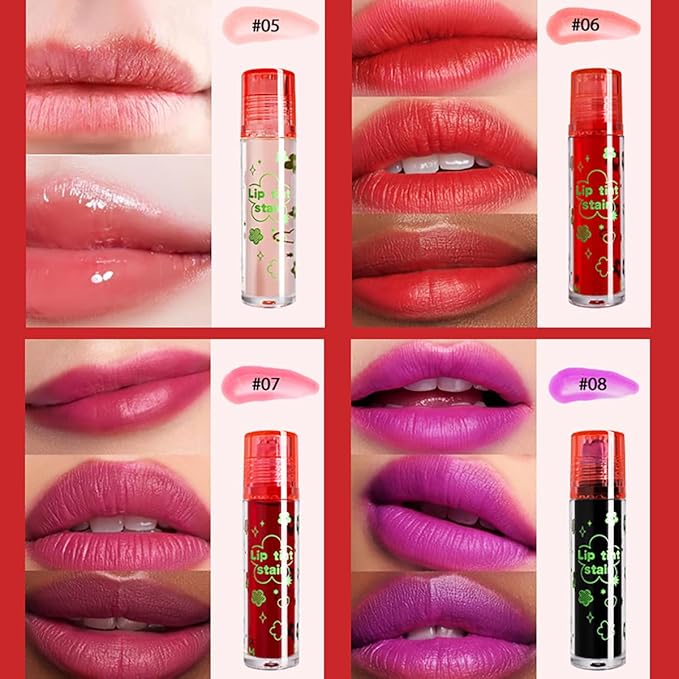 4 Pcs Roll-on Lip Gloss Set, Clear Lip Gloss Crystal Jelly Liquid Lipstick, Plumping Lip Oil, Long Lasting Hydrating & Moisturizing Lip Gloss (Set B, 0.16 Oz/Pcs)