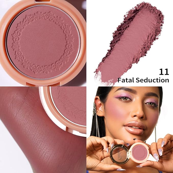 OULAC Blush Makeup Powder Mauve| Natural Matte Blush Cool Tone Skin Light Meidum | Buildable & Light Weight Smooth| Cruelty-Free Blush Vegan | 4.8g 11 Fatal Seduction (Mauve Wood Color)