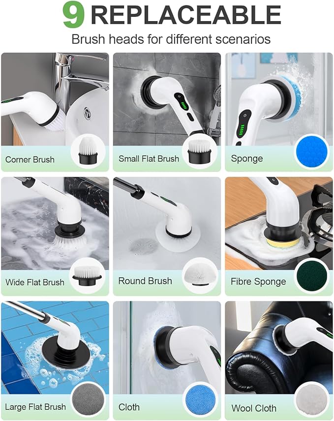 Electric spin scrubber, cordless cleaning