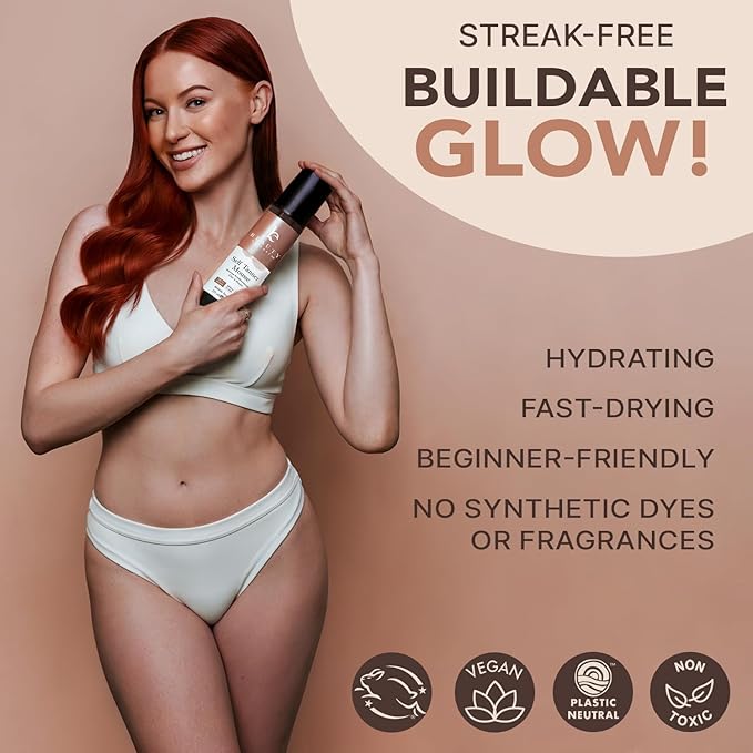 Self Tanner Mousse - USA Made with Natural & Organic Ingredients, Self Tanning Mousse for Fake Tan, Sunless Tanner for Pale Skin, Clear & Non Toxic Tanning Foam for Streak Free Finish, No Orange Color