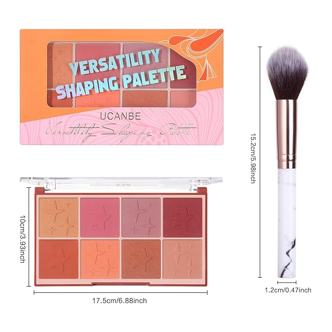 8 Colors Face Matte Blush Palette Shading Blusher with Brush - Buildable Facial Cheek Blusher Contour Bronzing Pressed Powder Makeup Pallet Women Gift Set (02 Shimmer Matte)