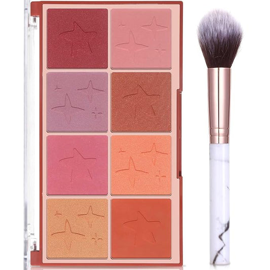 8 Colors Face Matte Blush Palette Shading Blusher with Brush - Buildable Facial Cheek Blusher Contour Bronzing Pressed Powder Makeup Pallet Women Gift Set (02 Shimmer Matte)