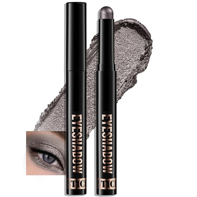 Dark Taupe Shimmer Eyeshadow Stick, Waterproof Cream Eye Shadow Pencil Long-Lasting Crease-Proof Glitter Eyeshadow Crayon Smooth High Pigmented Highlighter Neutral Eye Shadow Liner Makeup