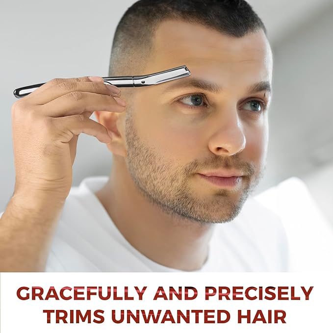 ZOMCHI Eyebrow Razor and Face Razor for Women and Men, Reusable Metal Handle with 11 Refill Blades, Dermaplane Razor with Protective Silicone Cap, Eyebrow Hair Trimmer - Polished Silver