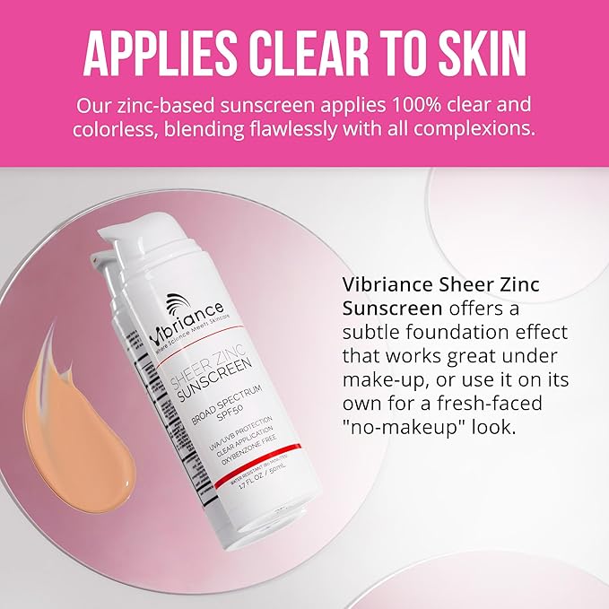 Vibriance Sheer Zinc Sunscreen - Tinted Sunscreen for Face SPF 50, Lightweight Facial Moisturizer with Niacinamide, Hyaluronic Acid - 1.7 fl oz