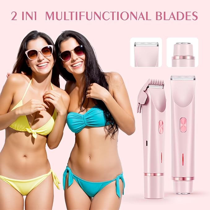 Bikini Trimmer for Women,Dermave Bikini Shaver,2-in-1 Electric Razors for Women(Pale Pink)