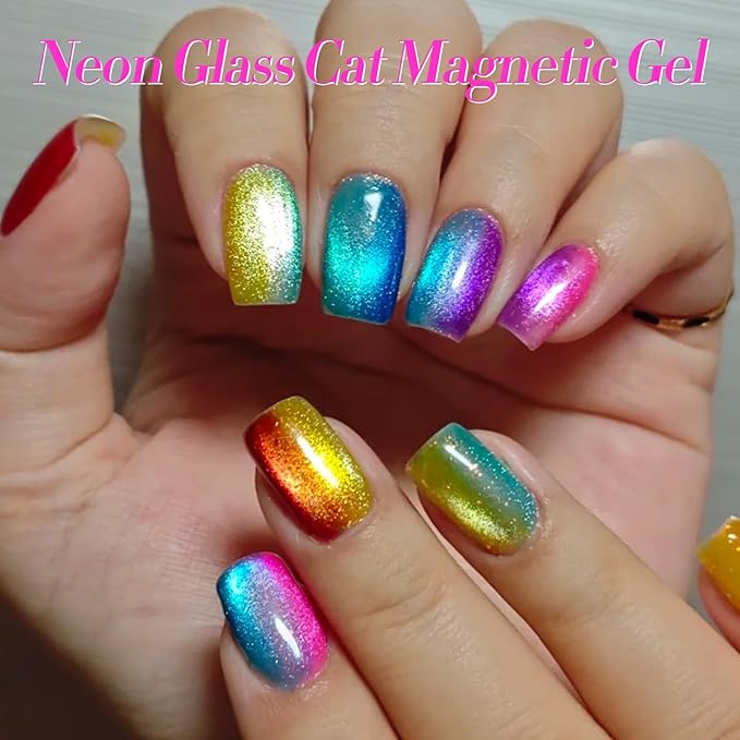 Born Pretty Cat Magnetic Eye Gel Nail Polish Neon Glazed Glass Crystal Magnetic Gel Spring Summer Yellow Green Pink Blue Purple Translucent Gel Polish Set Manicure Nail Art DIY at Home
