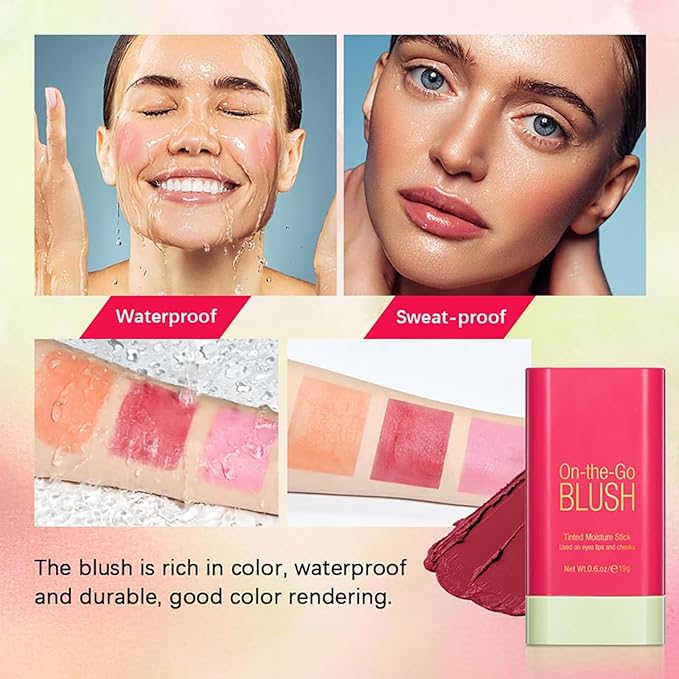Multi-Use Makeup Blush Stick, Cream Face Blush Makeup Hot Red)