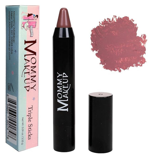 Mommy Makeup Triple Sticks Lipstick, Cream Blush & Teatment All-In-One with Shea & Cocoa Butter - Soft & Creamy Moisturizing Lip Crayon For Lips & Cheeks (Toasted Berry)