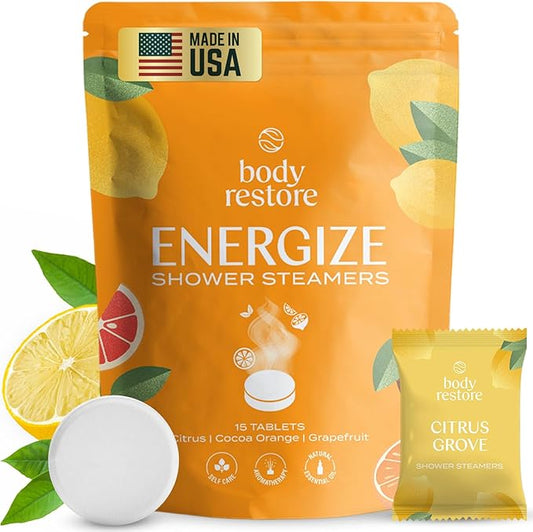 Body Restore Shower Steamers Aromatherapy 15 Pack - Boo Basket Stuffers for Women, Christmas Stocking Stuffers, Birthday Gifts, White Elephant, Relaxation, Self Care - Citrus